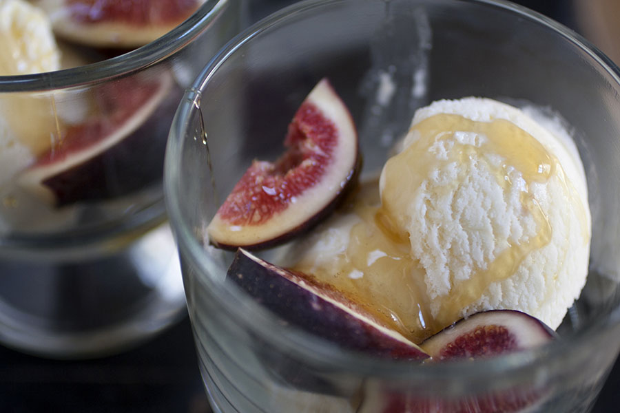 a bowl of ice cream with fig